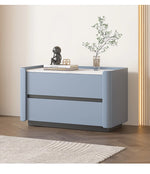 Modern Pine Nightstand with Sintered Stone Top and PU Leather Drawer - Stylish Storage Solution for Your Bedroom fmxjs-5346