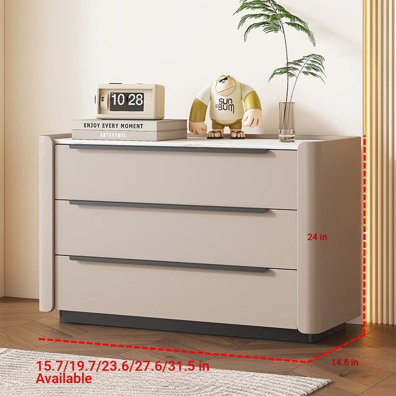 Sleek Pine Sintered Stone Cabinet with PU Leather Touch - Modern 3-Drawer Storage Solution for Contemporary Home Decor fmxjs-5348