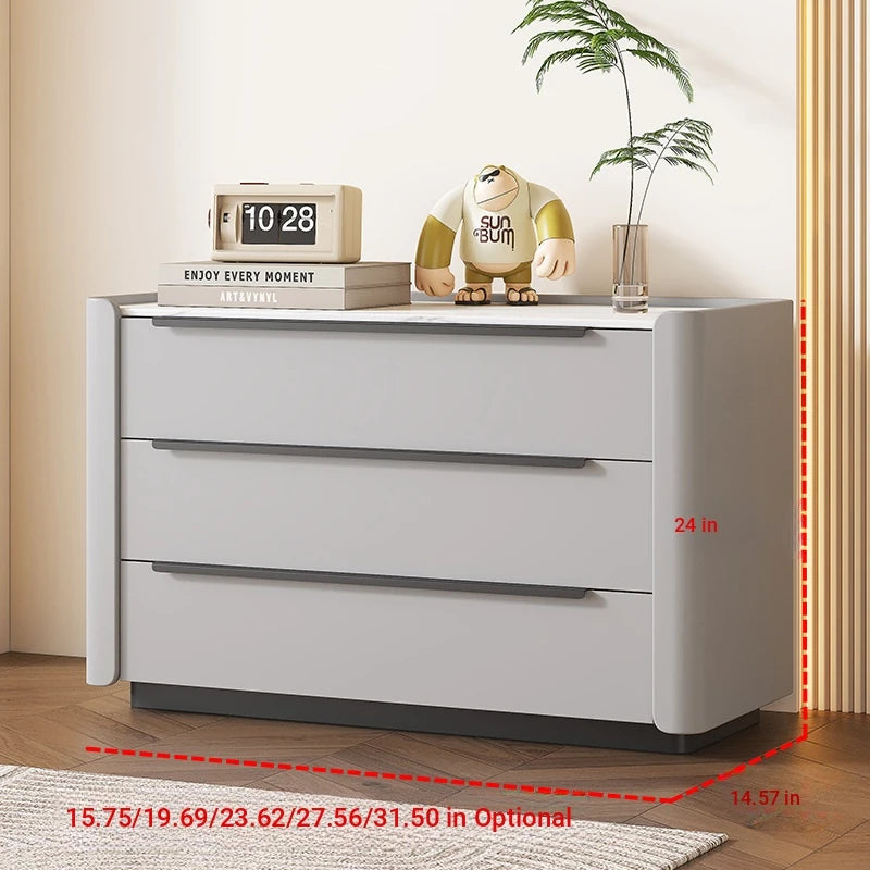 Sleek Pine Sintered Stone Cabinet with PU Leather Touch - Modern 3-Drawer Storage Solution for Contemporary Home Decor fmxjs-5348