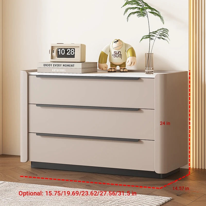 Sleek Pine Sintered Stone Cabinet with PU Leather Touch - Modern 3-Drawer Storage Solution for Contemporary Home Decor fmxjs-5348