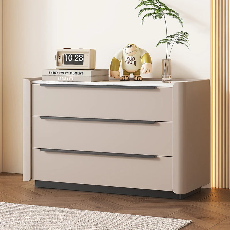 Sleek Pine Sintered Stone Cabinet with PU Leather Touch - Modern 3-Drawer Storage Solution for Contemporary Home Decor fmxjs-5348