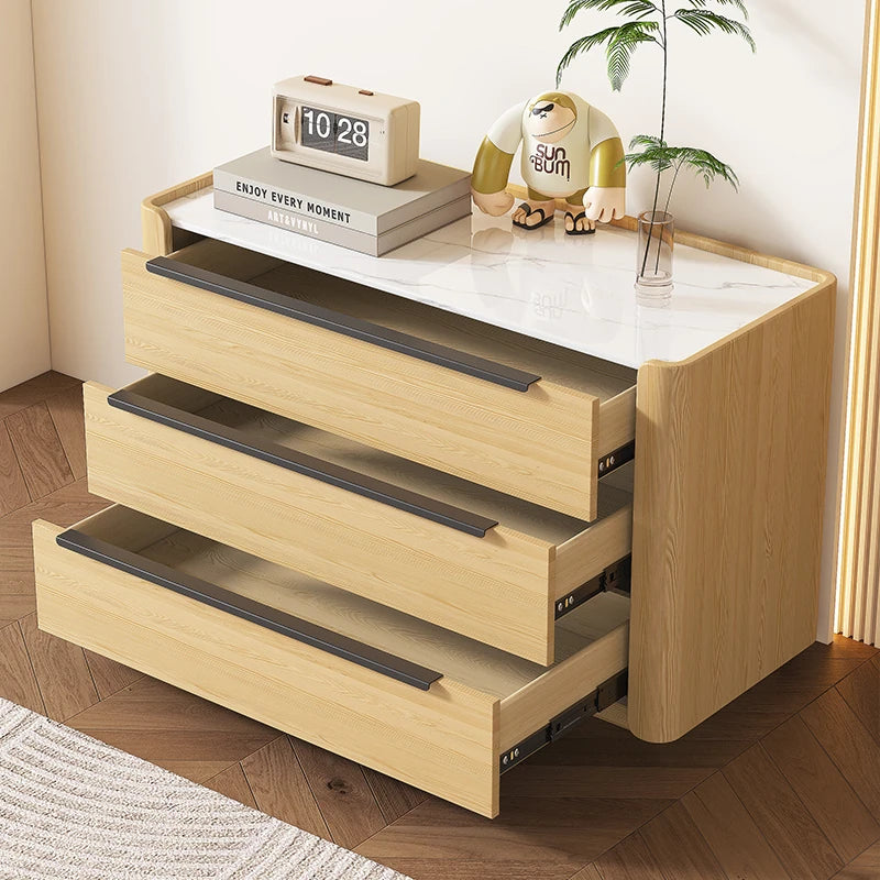 Sleek Pine Sintered Stone Cabinet with PU Leather Touch - Modern 3-Drawer Storage Solution for Contemporary Home Decor fmxjs-5348