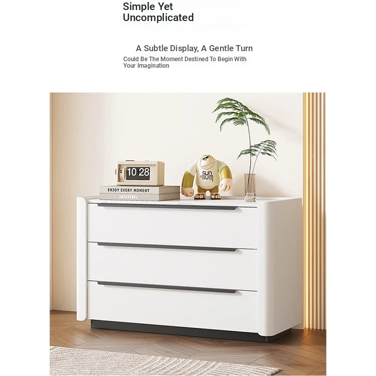 Sleek Pine Sintered Stone Cabinet with PU Leather Touch - Modern 3-Drawer Storage Solution for Contemporary Home Decor fmxjs-5348