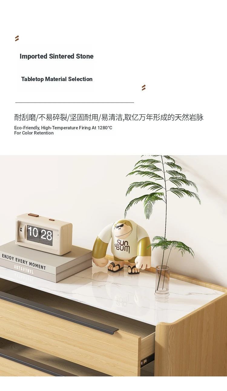 Sleek Pine Sintered Stone Cabinet with PU Leather Touch - Modern 3-Drawer Storage Solution for Contemporary Home Decor fmxjs-5348