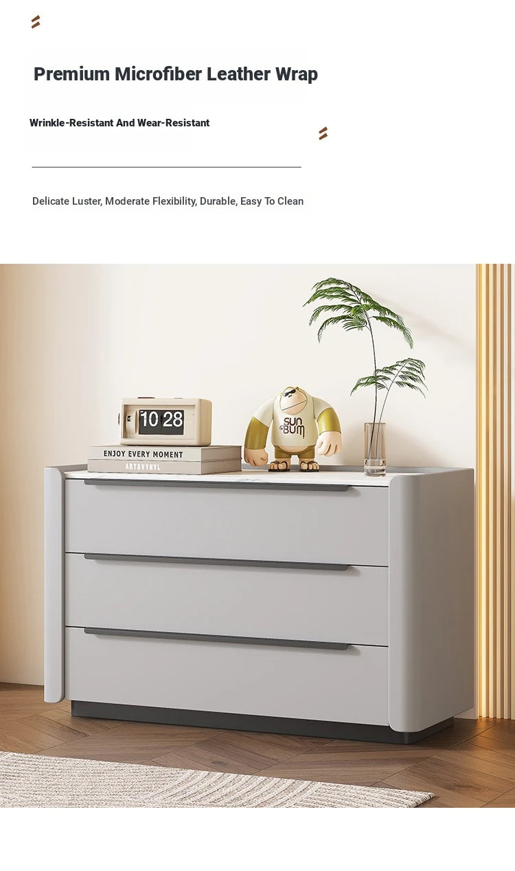 Sleek Pine Sintered Stone Cabinet with PU Leather Touch - Modern 3-Drawer Storage Solution for Contemporary Home Decor fmxjs-5348