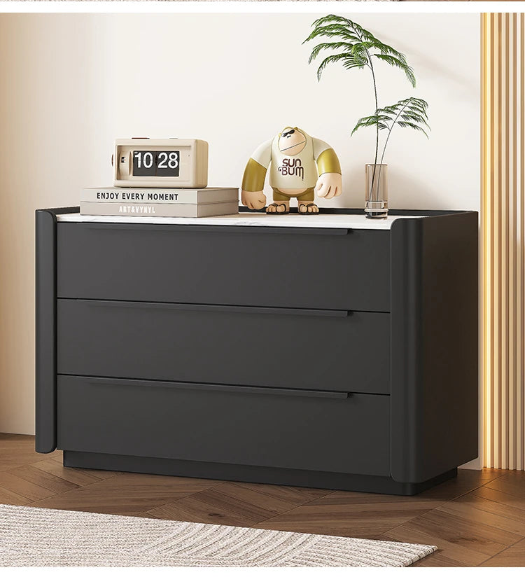 Sleek Pine Sintered Stone Cabinet with PU Leather Touch - Modern 3-Drawer Storage Solution for Contemporary Home Decor fmxjs-5348