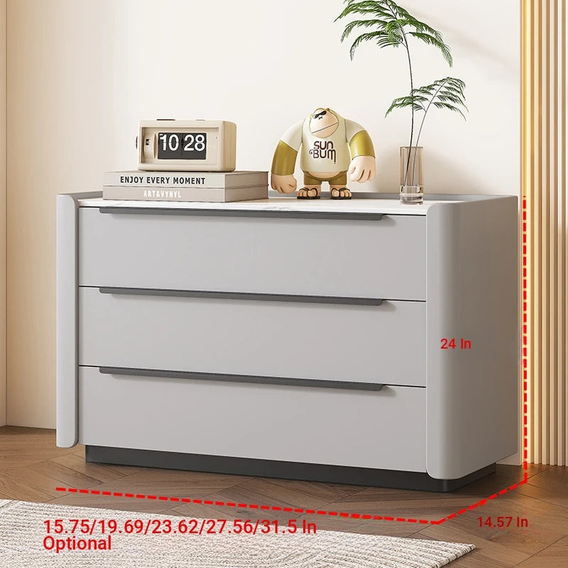 Sleek Pine Sintered Stone Cabinet with PU Leather Touch - Modern 3-Drawer Storage Solution for Contemporary Home Decor fmxjs-5348