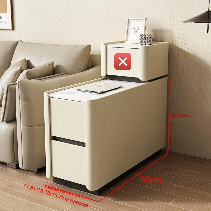 Elegant Pine Multi-layer Board Coffee Table with Sintered Stone Top and Synthetic Leather Finish - Modern Living Room Furniture fmxjs-5351