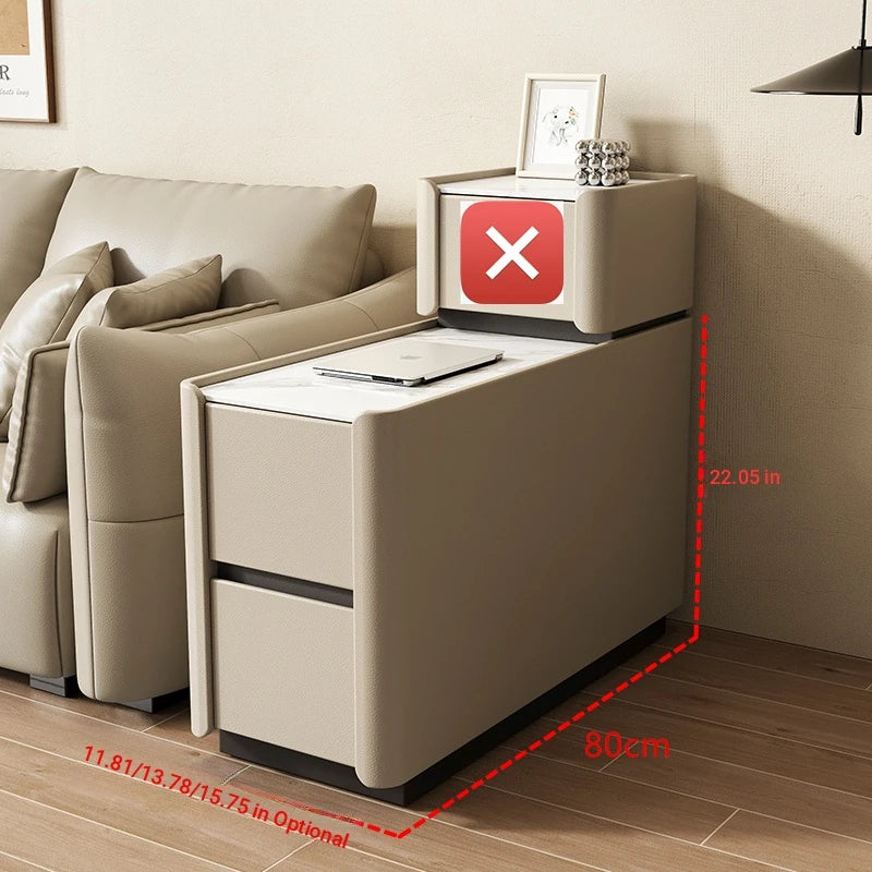 Elegant Pine Multi-layer Board Coffee Table with Sintered Stone Top and Synthetic Leather Finish - Modern Living Room Furniture fmxjs-5351