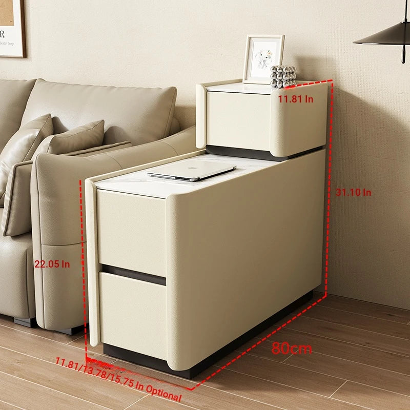 Elegant Pine Multi-layer Board Coffee Table with Sintered Stone Top and Synthetic Leather Finish - Modern Living Room Furniture fmxjs-5351