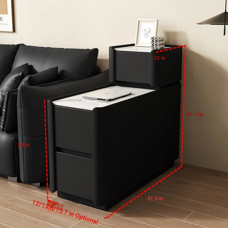 Elegant Pine Multi-layer Board Coffee Table with Sintered Stone Top and Synthetic Leather Finish - Modern Living Room Furniture fmxjs-5351