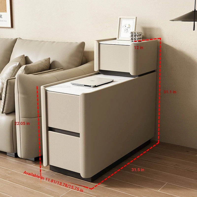 Elegant Pine Multi-layer Board Coffee Table with Sintered Stone Top and Synthetic Leather Finish - Modern Living Room Furniture fmxjs-5351