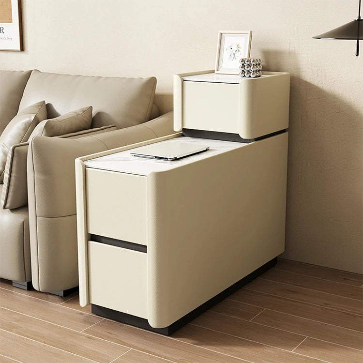 Elegant Pine Multi-layer Board Coffee Table with Sintered Stone Top and Synthetic Leather Finish - Modern Living Room Furniture fmxjs-5351