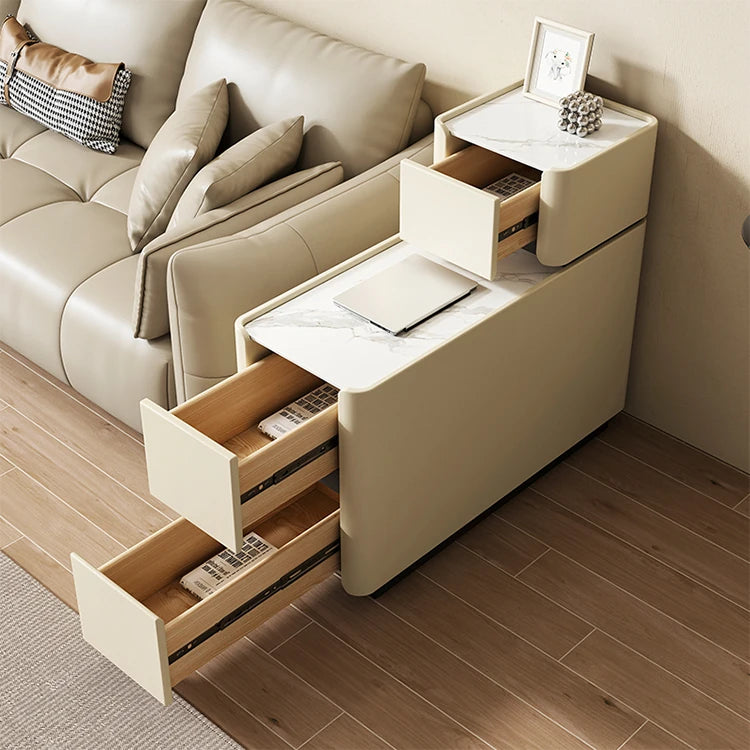 Elegant Pine Multi-layer Board Coffee Table with Sintered Stone Top and Synthetic Leather Finish - Modern Living Room Furniture fmxjs-5351