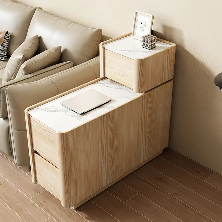 Elegant Pine Multi-layer Board Coffee Table with Sintered Stone Top and Synthetic Leather Finish - Modern Living Room Furniture fmxjs-5351