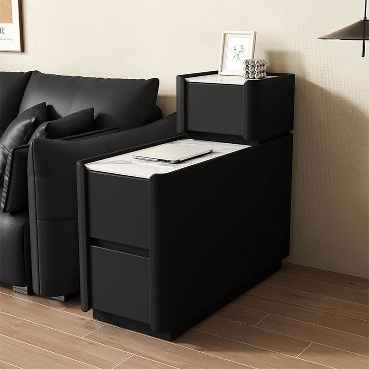 Elegant Pine Multi-layer Board Coffee Table with Sintered Stone Top and Synthetic Leather Finish - Modern Living Room Furniture fmxjs-5351