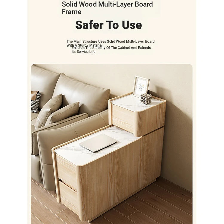 Elegant Pine Multi-layer Board Coffee Table with Sintered Stone Top and Synthetic Leather Finish - Modern Living Room Furniture fmxjs-5351