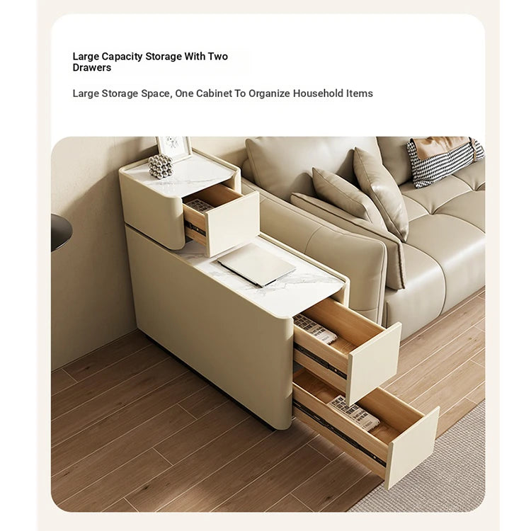 Elegant Pine Multi-layer Board Coffee Table with Sintered Stone Top and Synthetic Leather Finish - Modern Living Room Furniture fmxjs-5351