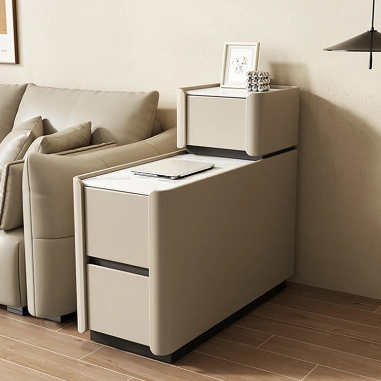 Elegant Pine Multi-layer Board Coffee Table with Sintered Stone Top and Synthetic Leather Finish - Modern Living Room Furniture fmxjs-5351