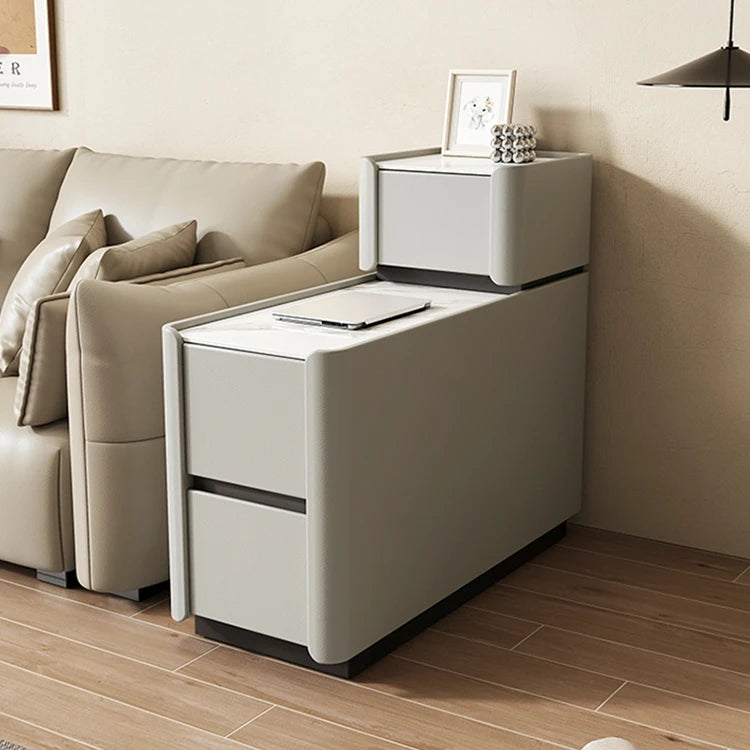 Elegant Pine Multi-layer Board Coffee Table with Sintered Stone Top and Synthetic Leather Finish - Modern Living Room Furniture fmxjs-5351