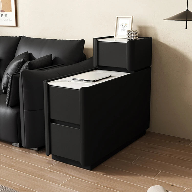 Elegant Pine Multi-layer Board Coffee Table with Sintered Stone Top and Synthetic Leather Finish - Modern Living Room Furniture fmxjs-5351