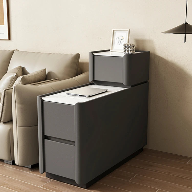 Elegant Pine Multi-layer Board Coffee Table with Sintered Stone Top and Synthetic Leather Finish - Modern Living Room Furniture fmxjs-5351