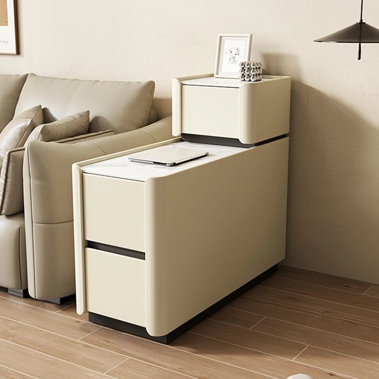 Elegant Pine Multi-layer Board Coffee Table with Sintered Stone Top and Synthetic Leather Finish - Modern Living Room Furniture fmxjs-5351