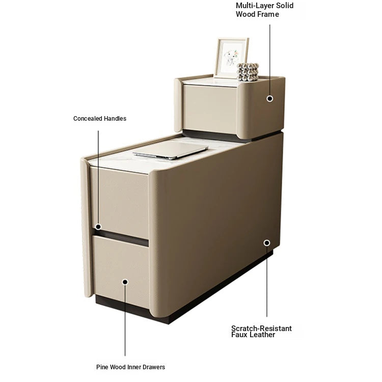 Elegant Pine Multi-layer Board Coffee Table with Sintered Stone Top and Synthetic Leather Finish - Modern Living Room Furniture fmxjs-5351