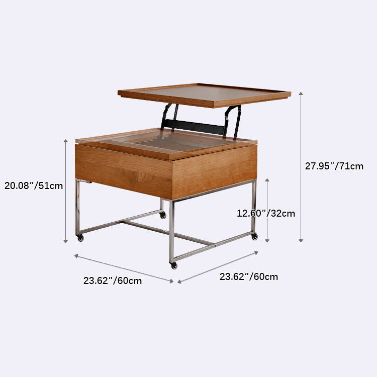 Elegant Multi-Material Light Brown Black Cherry Wood Tea Table – Modern Design with Metal Accents fmy-685