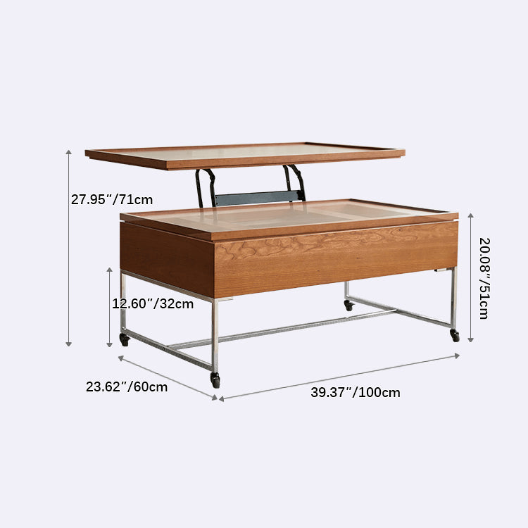 Elegant Multi-Material Light Brown Black Cherry Wood Tea Table – Modern Design with Metal Accents fmy-685