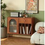 Elegant Light Brown Cherry Wood Tea Table with Metal Accents and Durable Nylon Legs fmy-686