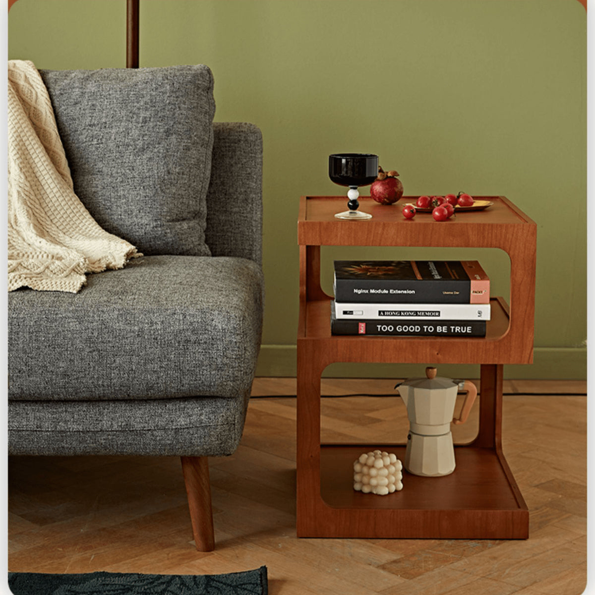 Stylish Light Brown Black Cherry Wood Tea Table - Durable Plywood Construction fmy-687