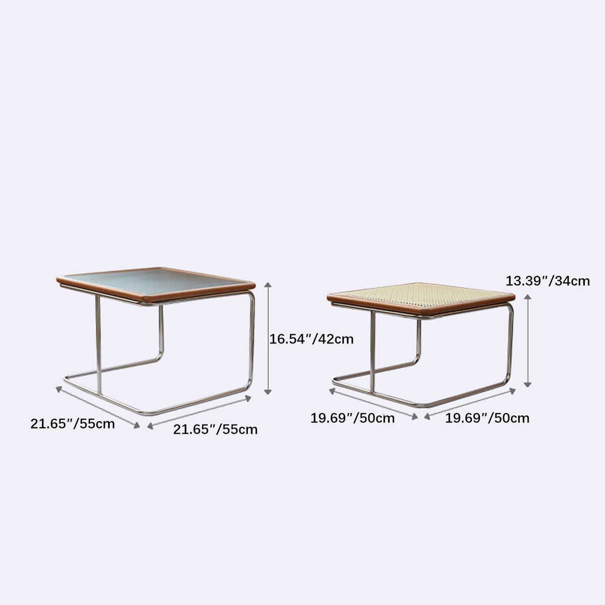 Chic Solid Wood & Glass Tea Table with Black Stainless Steel & Rattan Accents fmy-689