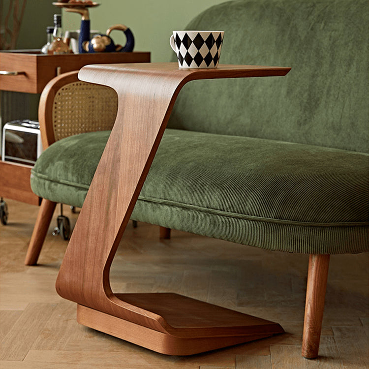 Elegant Light Brown & Black Cherry Wood Tea Table - Durable Plywood & Metal Construction with Nylon Accents fmy-691