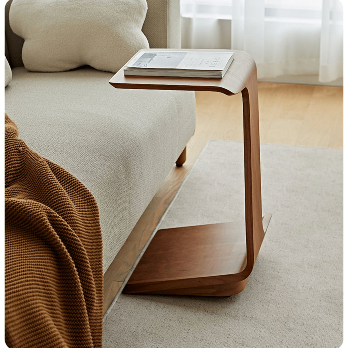 Elegant Light Brown & Black Cherry Wood Tea Table - Durable Plywood & Metal Construction with Nylon Accents fmy-691