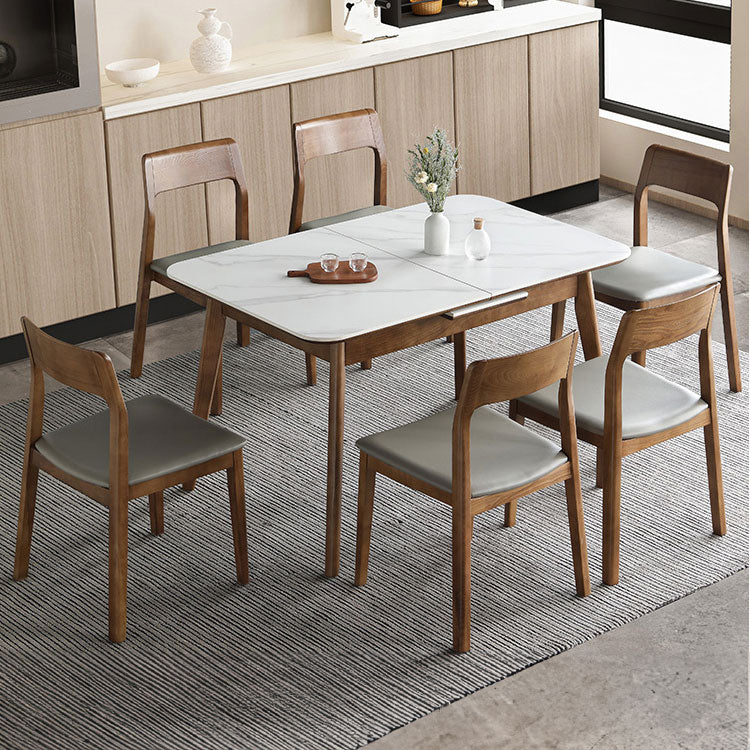 Elegant Brown Sintered Stone Table with Ash Wood Accents fnl-265