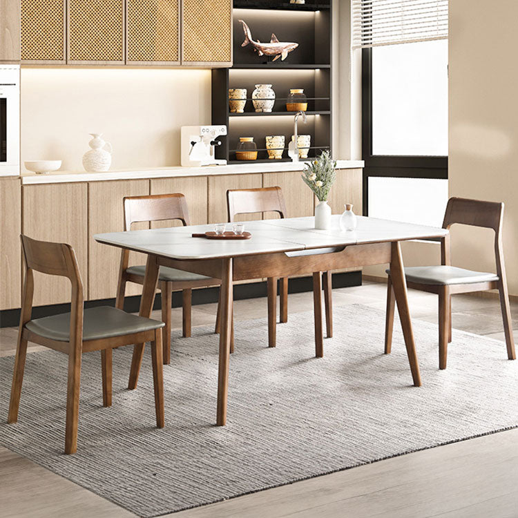 Elegant Brown Sintered Stone Table with Ash Wood Accents fnl-265