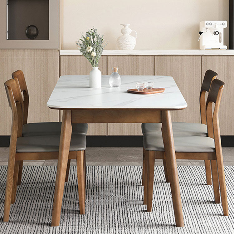 Elegant Brown Sintered Stone Table with Ash Wood Accents fnl-265