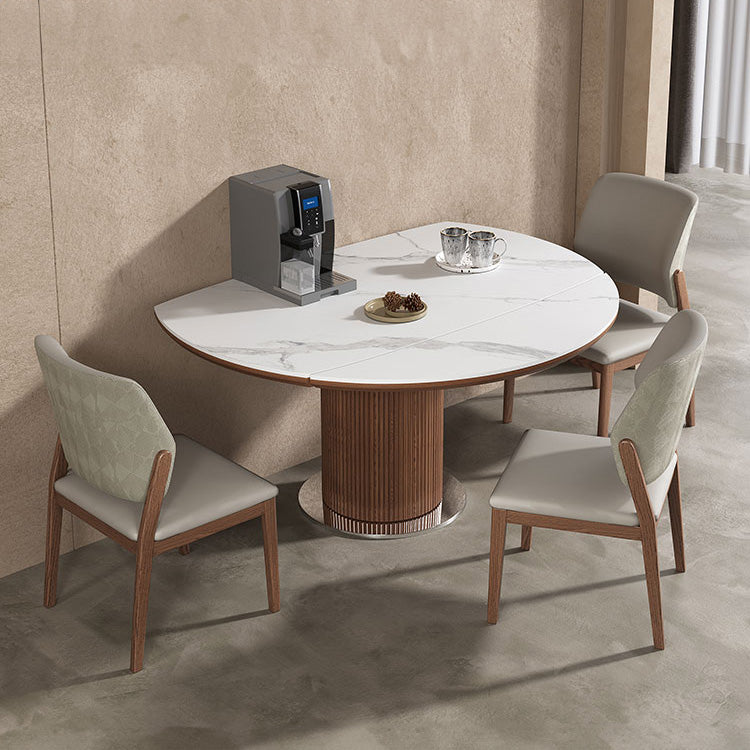 Elegant Sintered Stone & Ash Wood Table with Sleek Stainless Steel Accents fnl-272