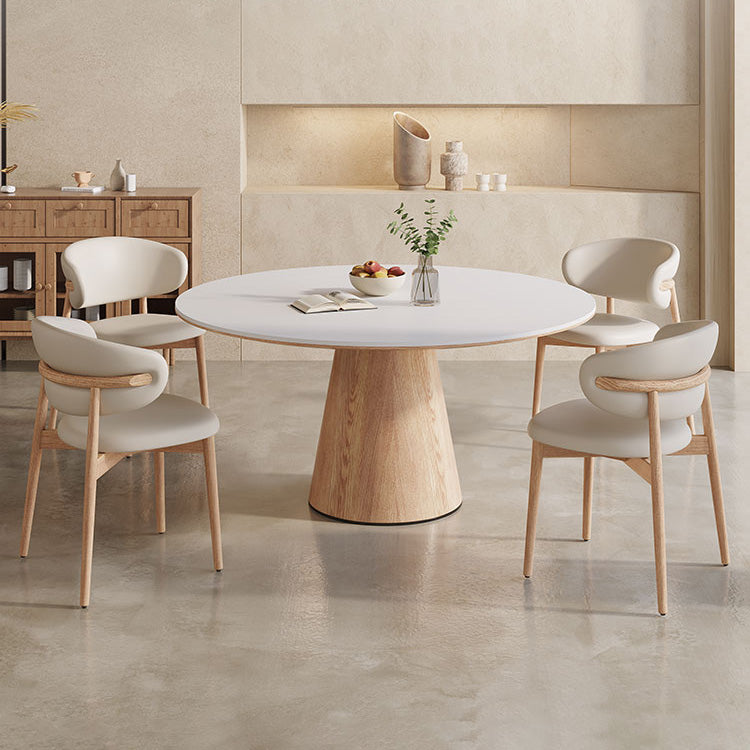 Elegant Dining Table with Natural Sintered Stone Top and Solid Wood Base fnl-274