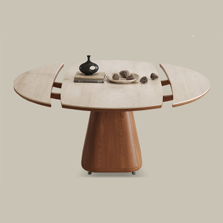 Modern Brown Sintered Stone and Solid Wood Dining Table fnl-277
