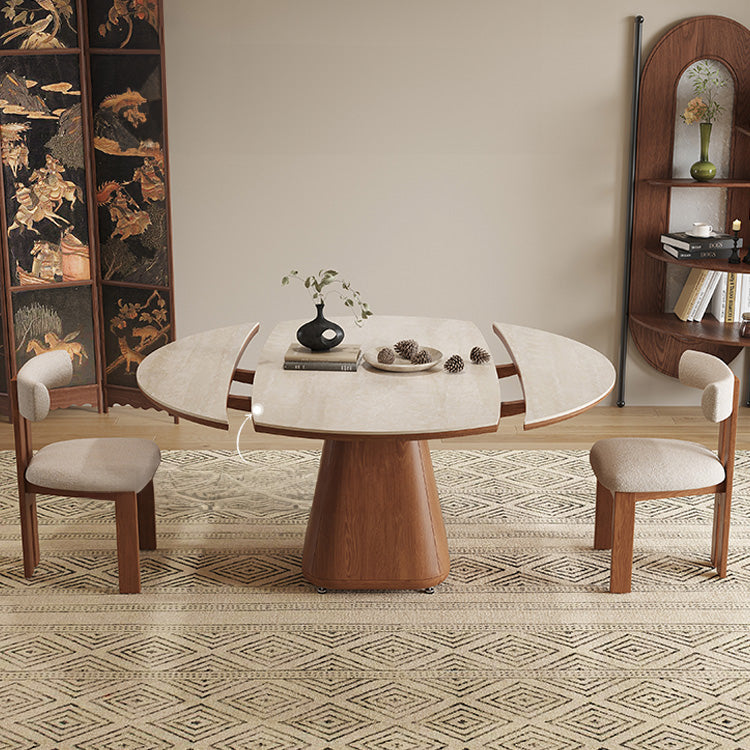 Modern Brown Sintered Stone and Solid Wood Dining Table fnl-277