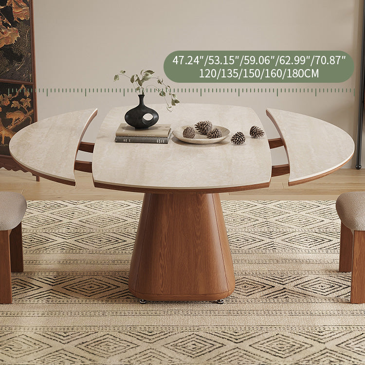 Modern Brown Sintered Stone and Solid Wood Dining Table fnl-277