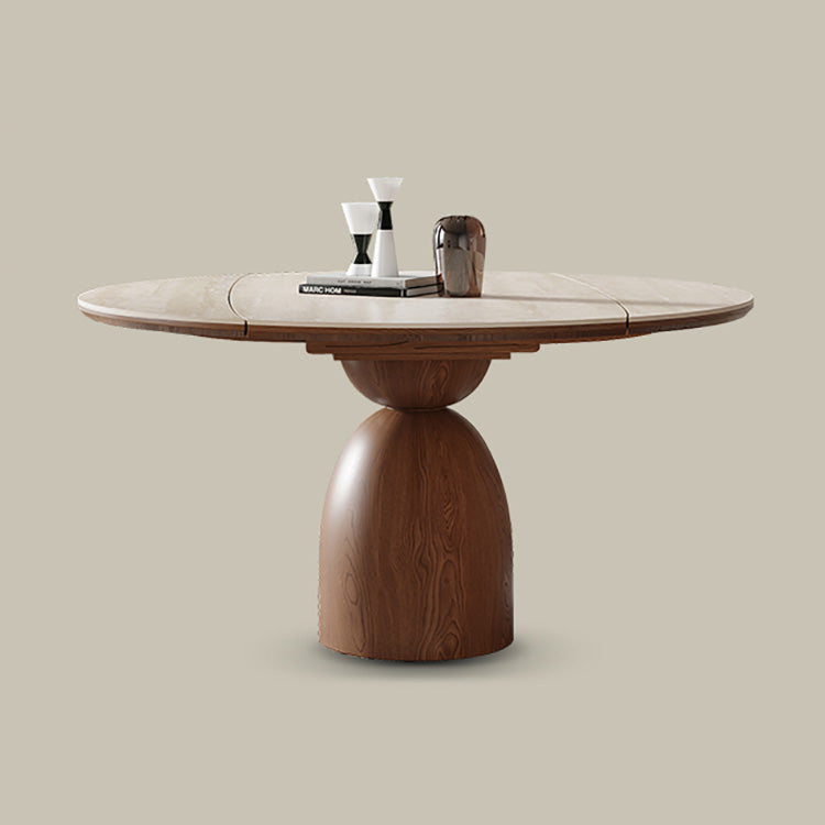 Elegant Brown Sintered Stone Dining Table with Solid Wood Base fnl-279