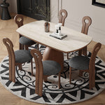 Elegant Brown Sintered Stone Dining Table with Solid Wood Base fnl-279