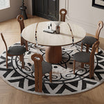 Elegant Brown Sintered Stone Dining Table with Solid Wood Base fnl-279