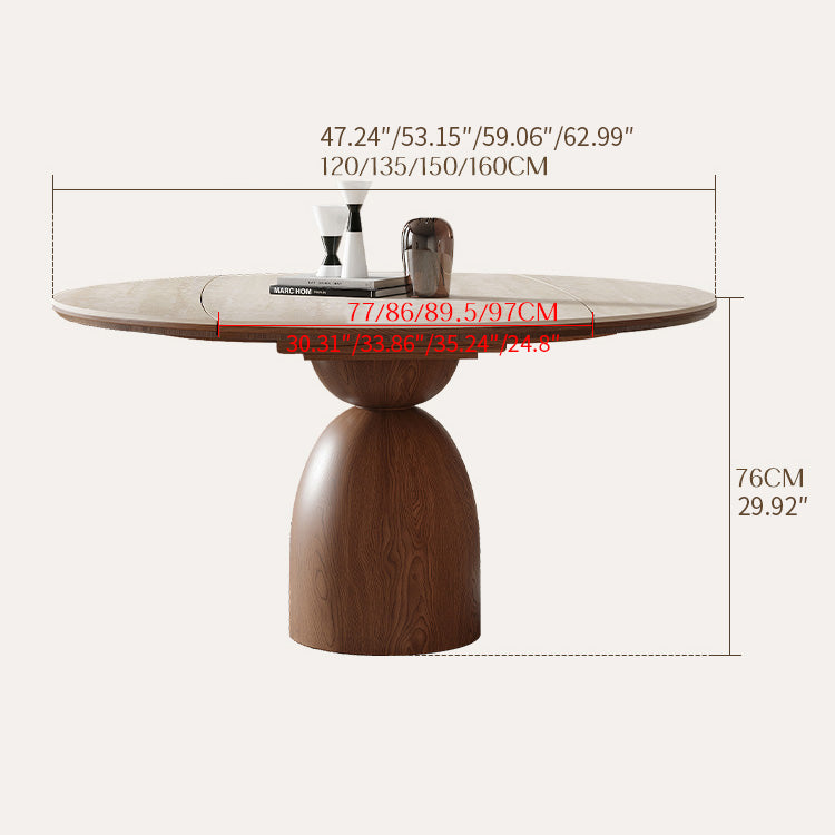 Elegant Brown Sintered Stone Dining Table with Solid Wood Base fnl-279