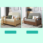 Modern Solid Wood Sofa in Beige with Cotton-Linen Blend Upholstery - Natural Light Gray, Khaki & Blue Accents fnm-953