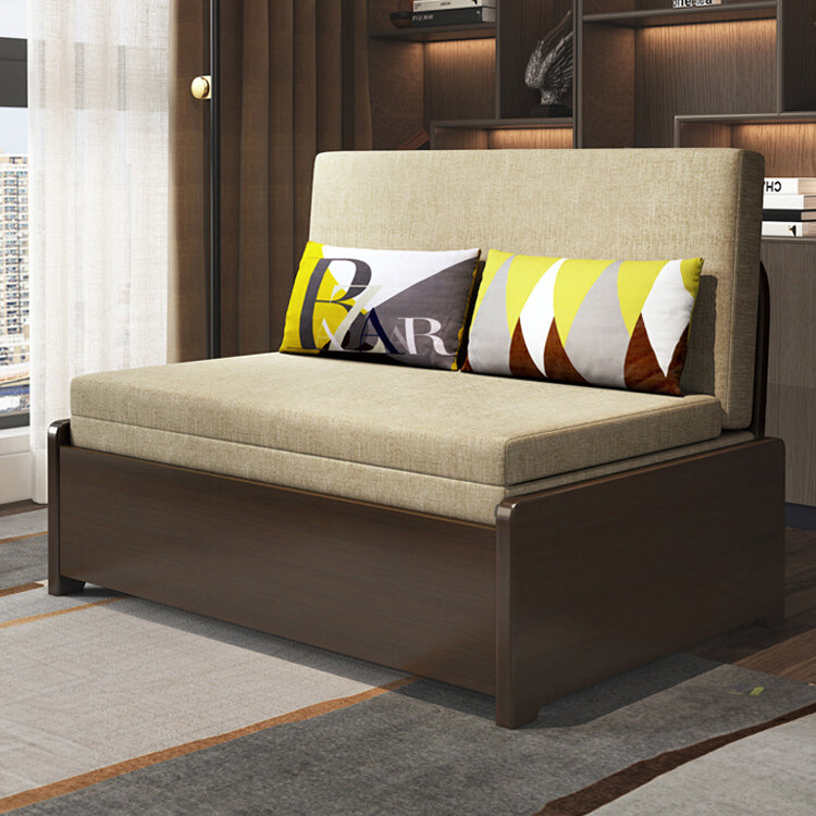 Elegant Solid Wood Sofa with Cotton-Linen Upholstery in Yellow, Brown, Light Gray, Dark Blue, and Beige fnm-954