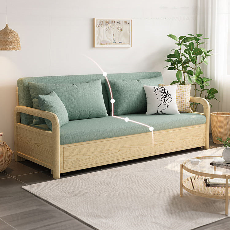 Modern Cotton-Linen Sofa in Elegant Green & Neutral Shades with Ash Wood Frame fnm-956